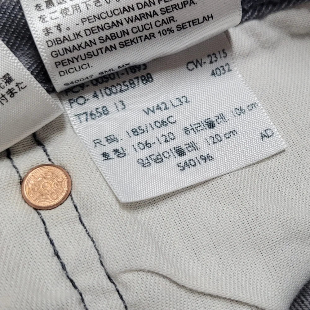 Levi's 501 White Oak Cone Denim Charcoal Gray Button-Fly Straight Leg Jeans